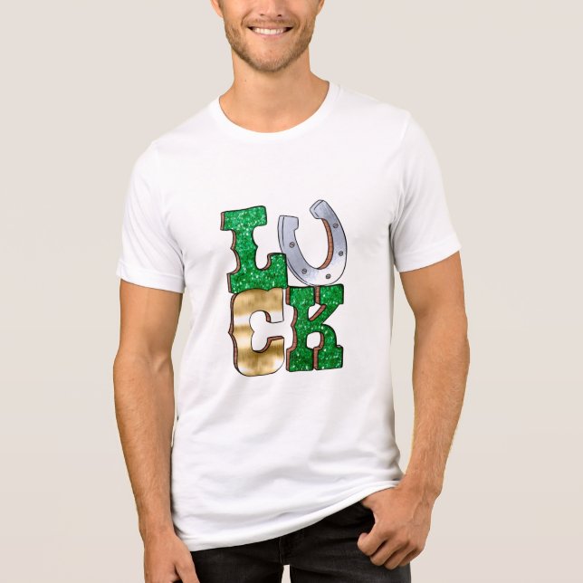 Camiseta Triblenda Suerte Herradura Verde Oro Día de San Patricio  (Anverso)