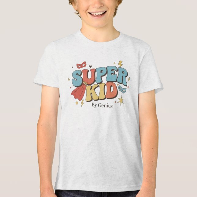 Camiseta Triblenda Super Kid T-Shirt, Groovy Retro Superhero Children (Anverso)