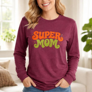 Camiseta Triblenda SUPER MAMÁ Tipografía Divertida Retro y Groovy