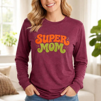 Camiseta Triblenda SUPER MAMÁ Tipografía Divertida Retro y Groovy