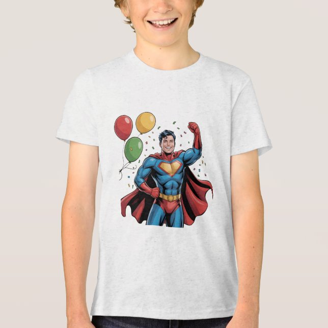Camiseta Triblenda Superhero Boys Birthday Party (Anverso)