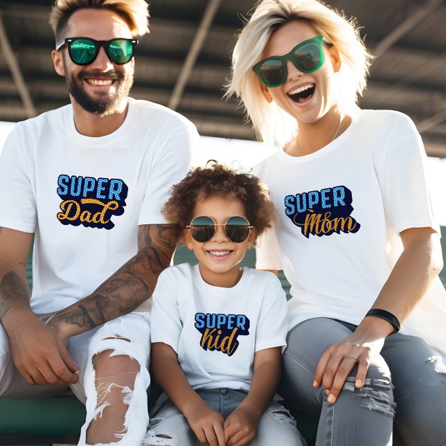 Camiseta Triblenda Supermamá y niño secundario (Matching Super Dad, Super Mom & Super Kid Sidekick Family T-Shirt)