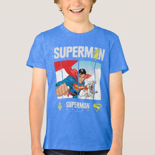 Camiseta Triblenda Superman y Krypto Take Flight (Anverso)