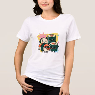 Camiseta Triblenda Sushi Kawaii Retro Comida Japonesa Monada