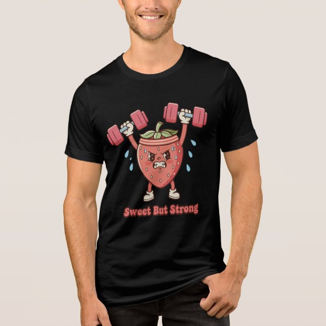 Camiseta Triblenda Sweet But Strong – Strawberry Gym Cartoon (Anverso)