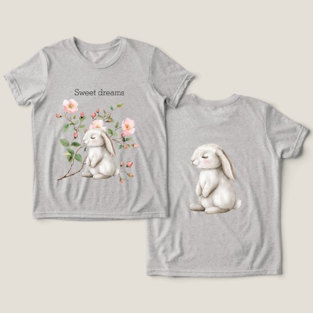 Camiseta Triblenda Sweet Dreams Bunny Rabbit Roses Pink Floral (Diseño Anverso y Reverso)