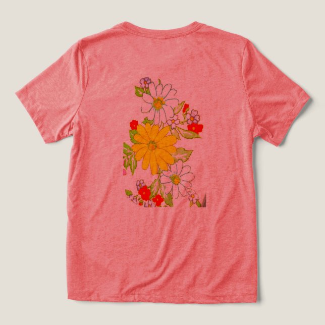 CAMISETA TRIBLENDA T SHIRT WOMENS BELLA TRI DISEÑO DE FLORES (Diseño Reverso )