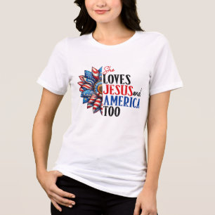 Camiseta Triblenda También ama a Jesús y a Estados Unidos