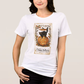 Camiseta Triblenda Tarjeta Postal Vintage de Halloween Gato Jack O La
