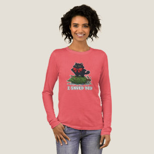 Camiseta Triblenda "Te Salvé" Árbol de Navidad Gato Negro Divertido