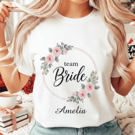 Camiseta Triblenda Team Bride Custom Elegant Pink Floral Gold Wedding