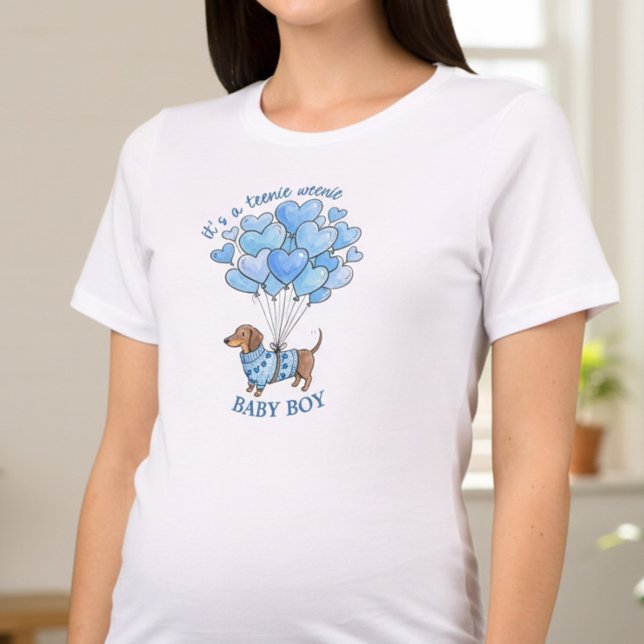 Camiseta Triblenda Teenie Weenie Baby Boy Dachshund Gender Reveal (Baby Boy Announcement - Teenie Weenie Sweetheart Dachshund Gender Reveal collection by Darling & May)