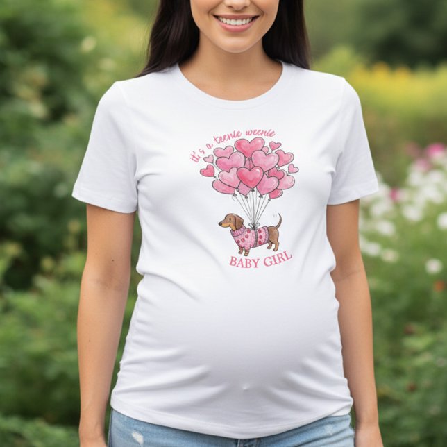 Camiseta Triblenda Teenie Weenie Baby Girl Dachshund Gender Reveal (Baby Girl Announcement - Teenie Weenie Sweetheart Dachshund Gender Reveal collection - Darling & May)