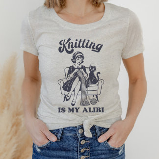 Camiseta Triblenda Tejer Divertido Es Mi Coartada Gato Negro Retro