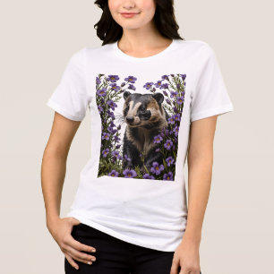 Camiseta Triblenda Tejón de América rodeado de violetas silvestres de