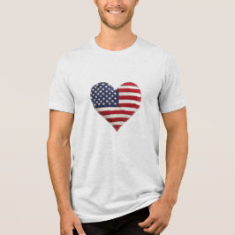 Camiseta Triblenda Tela de Corazón con Bandera Americana Estilo Rústi