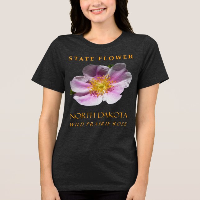 Camiseta Triblenda Territorio de Dakota del Norte Flor Rosa de Prarie (Anverso)