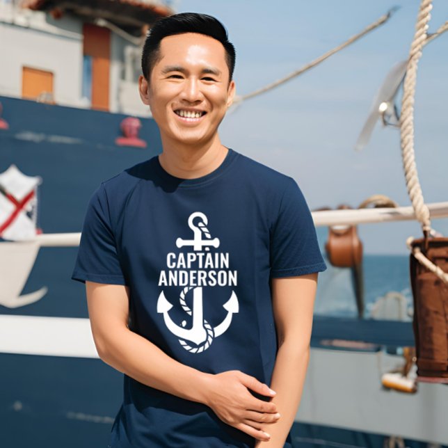 Camiseta Triblenda Texto personalizado de marinero de bandera de la m (Personalized Sailorman Name Navy Anchor White Text)