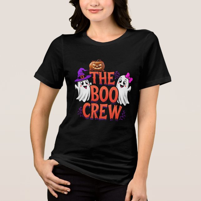 Camiseta Triblenda The Boo Crew Halloween Ghosts & Pumpkin Cartoon (Anverso)