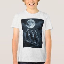 Camiseta Triblenda Three Wolves Howling at the Full Moon - Three Wolf