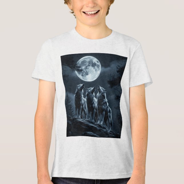 Camiseta Triblenda Three Wolves Howling at the Full Moon - Three Wolf (Anverso)
