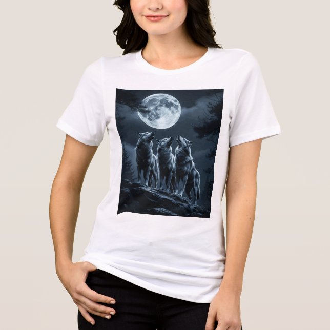 Camiseta Triblenda Three Wolves Howling at the Full Moon - Three Wolf (Anverso)