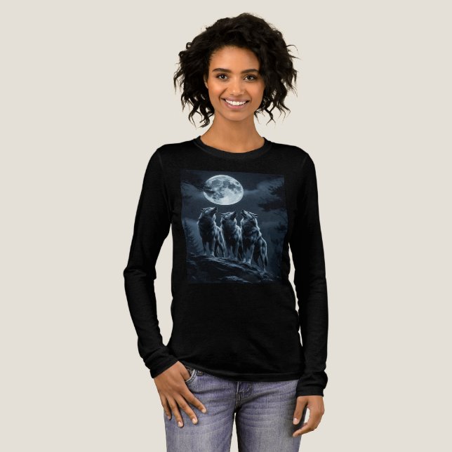 Camiseta Triblenda Three Wolves Howling at the Full Moon - Three Wolf (Anverso Completo)
