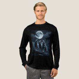 Camiseta Triblenda Three Wolves Howling at the Full Moon - Three Wolf