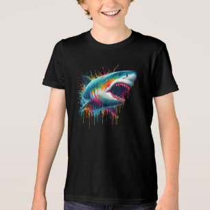 Camiseta Triblenda Tiburón Blanco Grande Goteo de Pintura