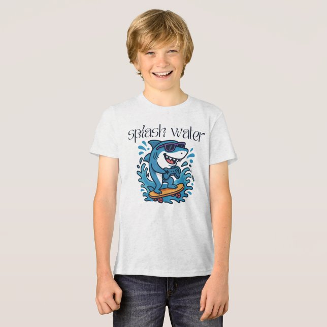 Camiseta Triblenda Tiburón de skateboard - Guay Shark con gafas de so (Anverso Completo)