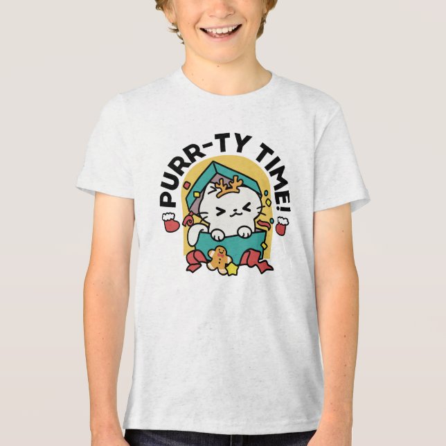 Camiseta Triblenda ¡Tiempo de espera! - Diseño de Navidades gatos fes (Anverso)