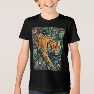 Camiseta Triblenda Tigre con ojos ámbar Fantasía follaje de la jungla