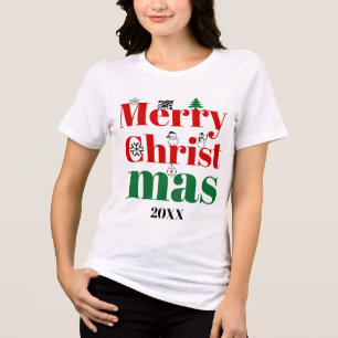Camiseta Triblenda Tipografía audaz de Feliz Navidad, elementos vinta