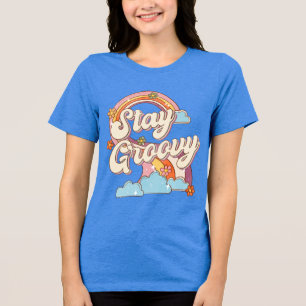 Camiseta Triblenda Tipografía de las flores de arcoiris retro de Stay