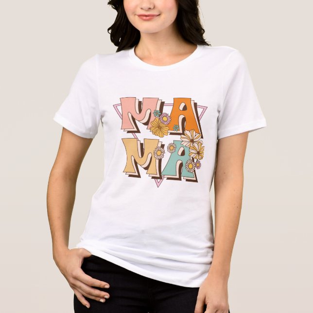 Camiseta Triblenda Tipografía floral Mama Retro (Anverso)