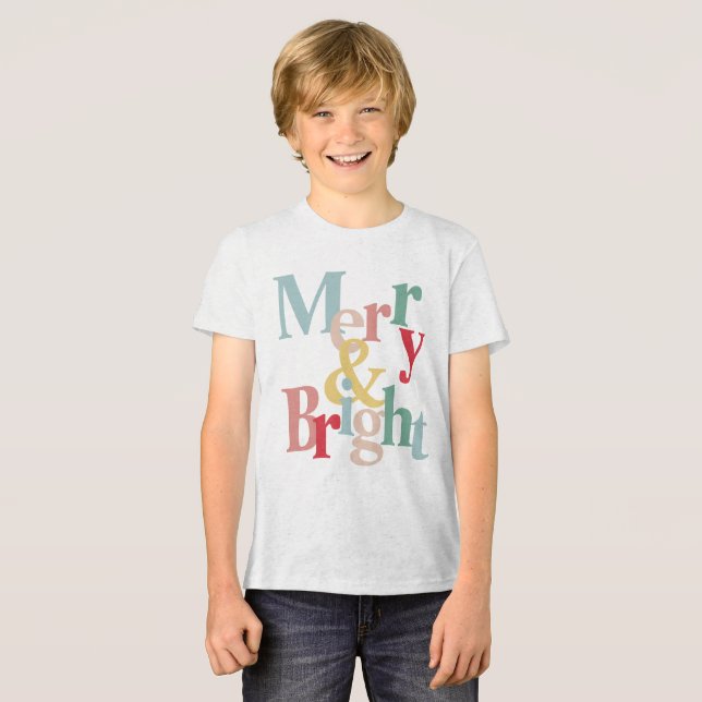 Camiseta Triblenda Tipografía moderna Merry y brillante (Anverso Completo)