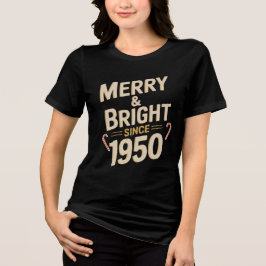 Camiseta Triblenda Tipografía Navideña Vintage Alegre y Brillante Des