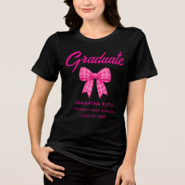 Camiseta Triblenda Título de graduación con lazo de gingham rosa cali