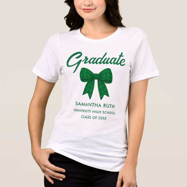 Camiseta Triblenda Título de graduación con lazo de gingham verde (Anverso)
