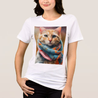 Camiseta Triblenda Título: Gato elegante en una bufanda acogedora