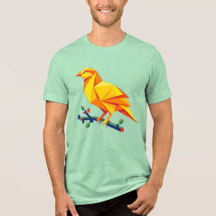 Camiseta Triblenda Título: Vibrante Pájaro Amarillo Geométrico de Ori