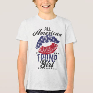 Camiseta Triblenda Todo el Chica norteamericano de Trump, la bandera