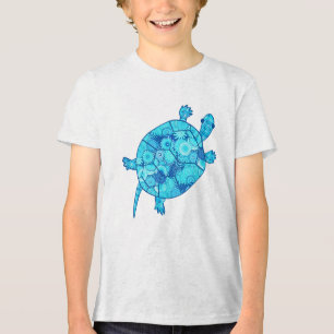 Camiseta Triblenda Tortuga de remolino fractal - azul cobalto y turqu