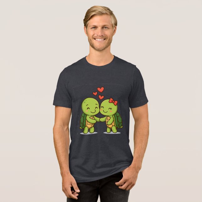 Camiseta Triblenda Tortugas de amor | Pareja Personalizado Adorable (Anverso Completa)