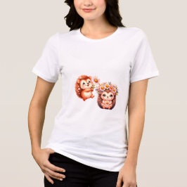 Camiseta Triblenda  Tow cuteRomantic Floral Hedgehog Duo Illustration