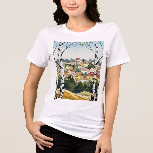 Camiseta Triblenda Town on a hill seen through birch trees (Anverso)