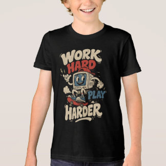 Camiseta Triblenda Trabaja Duro Juega Más Retro Ordenador Skater 90s