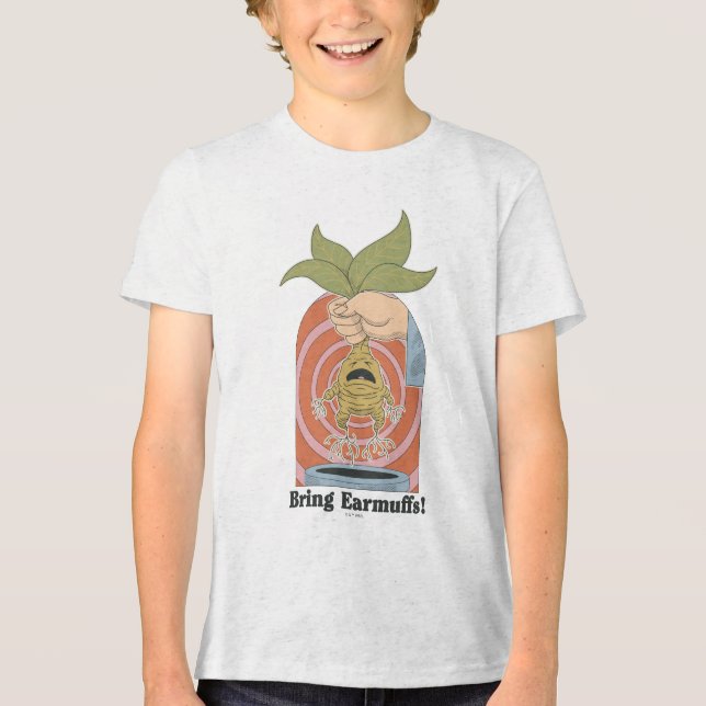 Camiseta Triblenda "¡Traigan orejeras!" Gráfico de Mandrake gritando (Anverso)