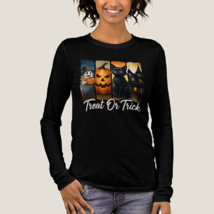 Camiseta Triblenda "Trate o truco" Cepillo de Halloween Stroke Cat Wo