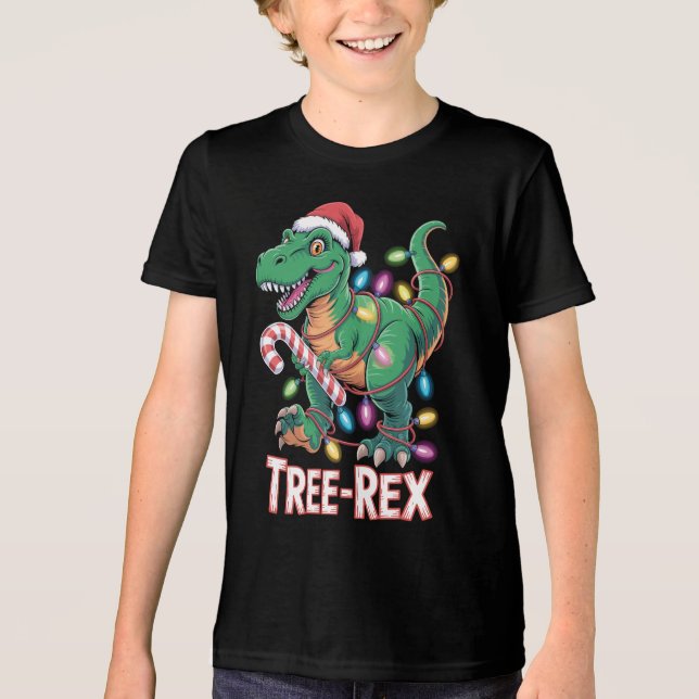 Camiseta Triblenda Tree-Rex Dinosaurier - T-Rex mit Lichterkette (Anverso)